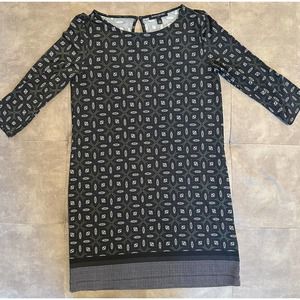 Banana Republic Size XS Black White Paisley Dress 3/4 Sleeves